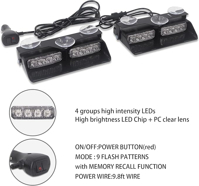XRIDONSEN 2 in 1 Emergency Dash Strobe Lights Interior Windshield Lights Amber - Image 5