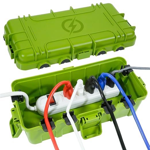 Medium Outdoor Electrical Box, IP54 Waterproof Extension Cord Cover w/ 6 Cable by OUTDSPLY