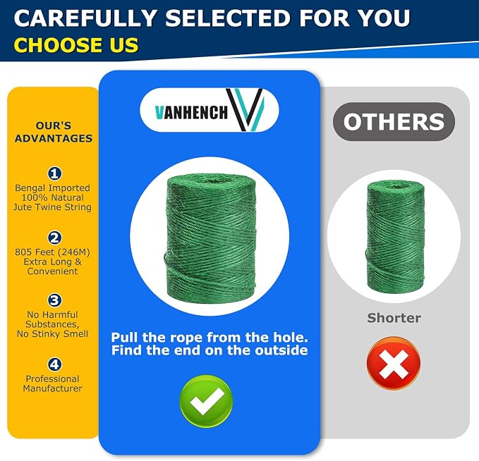 Vanhench 805ft Garden Twine for Gardening Climbing Plants Ties, Strong Natural - Image 2