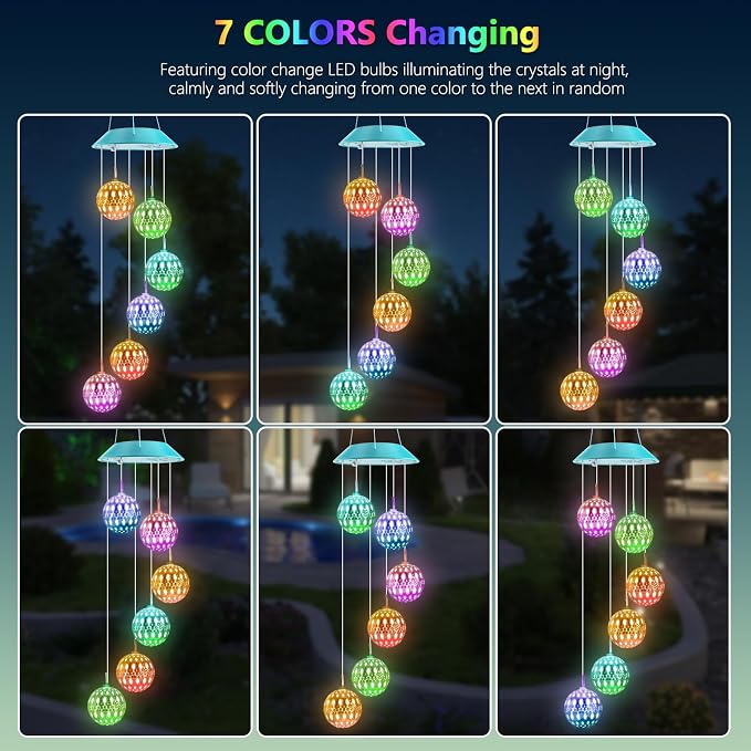 Toodour Solar Wind Chime, Color Changing Moroccan Ball Wind Chimes, LED - Image 5