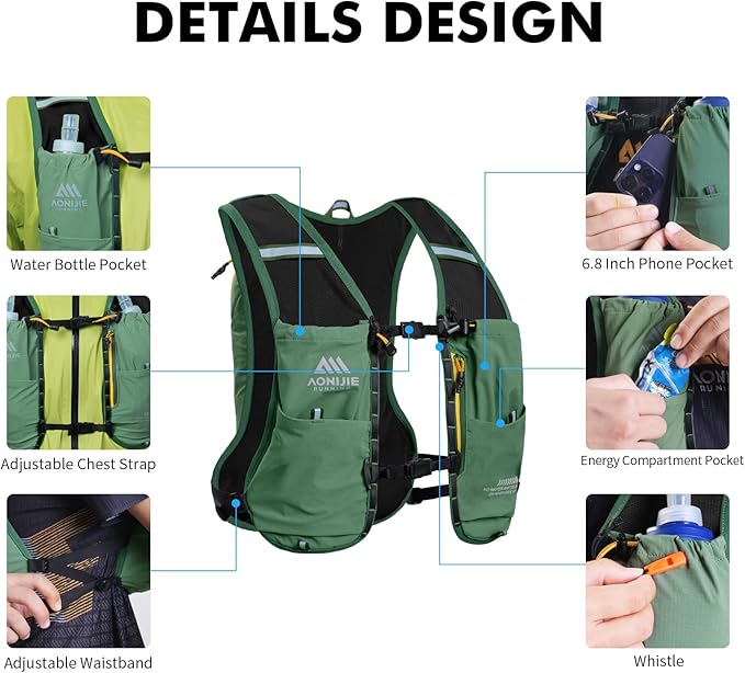 AONIJIE Running Hydration Vest for Men & Women, 8L Hydration Backpack, - Image 4