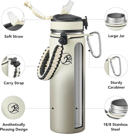 GOSWAG Insulated Sports Water Bottle, 24oz 2 Lids, Stainless Steel Water Bottles - Image 3