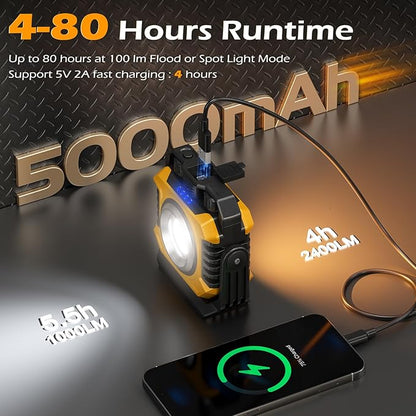 Samyoung 2-Pack 2400LM Magnetic Rechargeable Work Light, Dual-Sided LED Work - Image 5