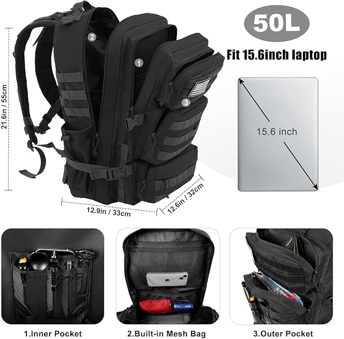 50L Military Tactical Backpack Large Day Backpack - Image 3