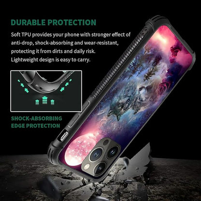 for iPhone 13 Pro Max Case, Star Two Wolfs Howling Pattern Graphic Design Girl - Image 6
