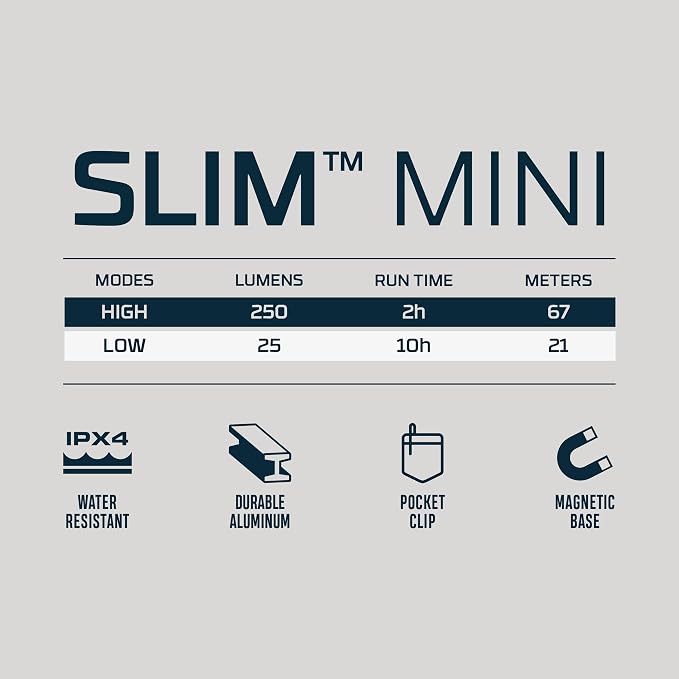 NEBO SLIM Mini Rechargeable Pocket Light | 250 Lumens, 2 Light Modes, Small - Image 8