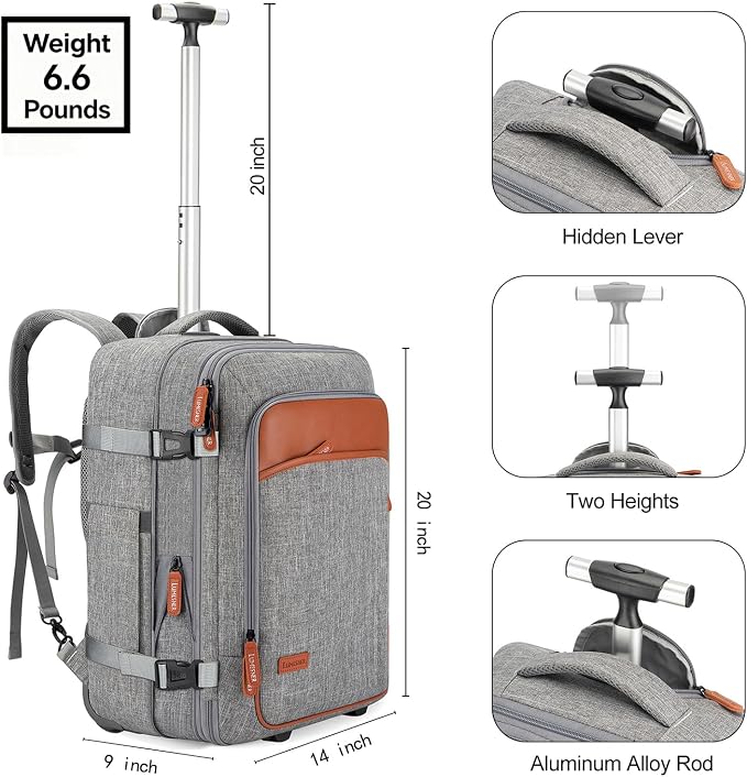 Lumesner Rolling Backpack for Men and Women, Extra Large 42L Travel Backpack - Image 2
