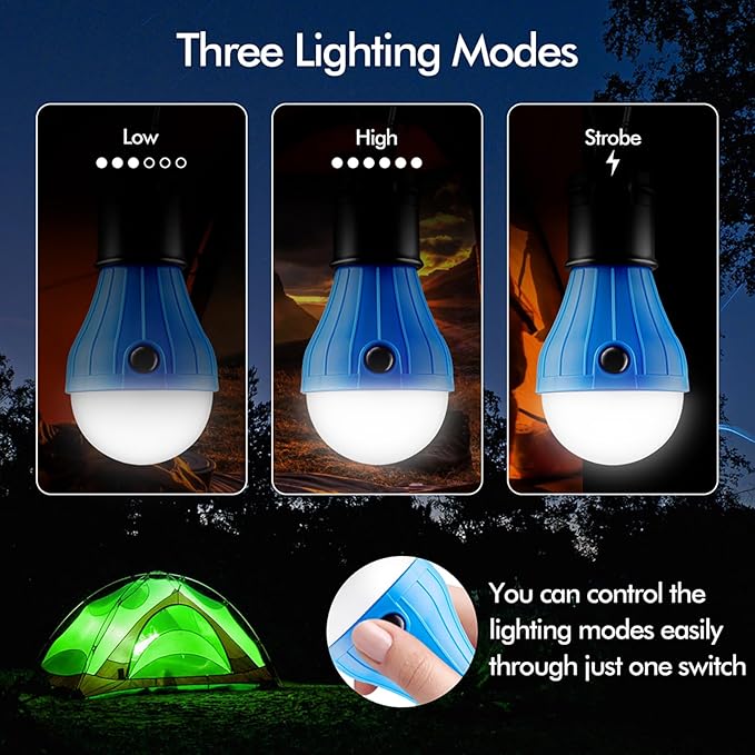 FLY2SKY Tent Lamp Portable LED Tent Lights Blue 5 Packs Hook Hurricane - Image 3