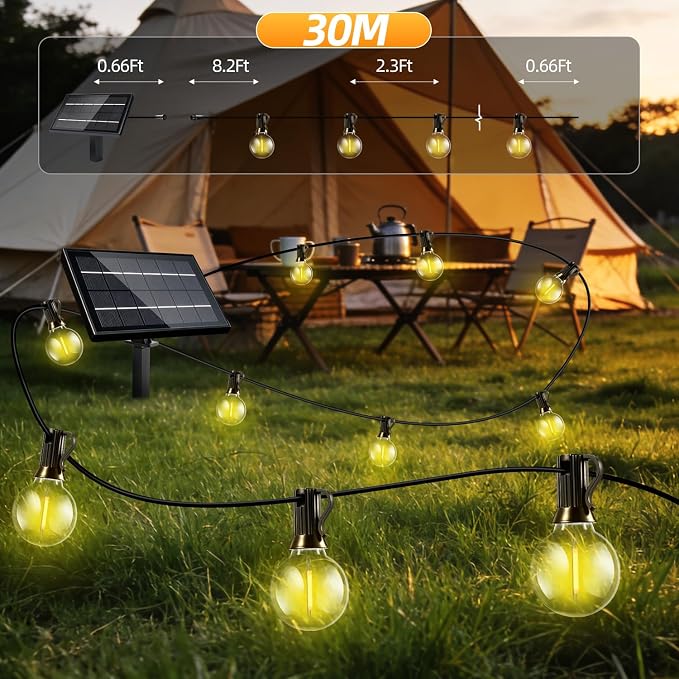 Solar Lights Outdoor Waterproof: G40 30M 100FT Shatterproof Bulbs Patio Lights - Image 6