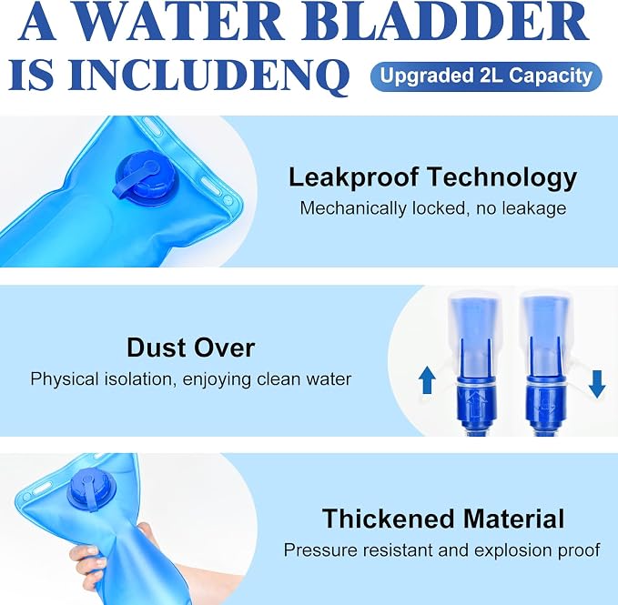 Hydration Backpack with 2L Water Bladder Bag, Lightweight and Breathable - Image 5