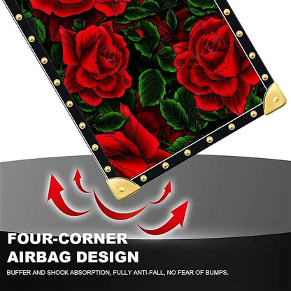 Compatible with iPhone 16 Case, Vector Red Rose Green Leaf Luxury Golden - Image 7