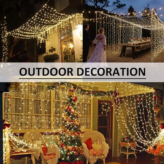 Solhice LED Curtain Lights Outdoor 40ft x10ft, 800 LED Plug in Hanging String - Image 5