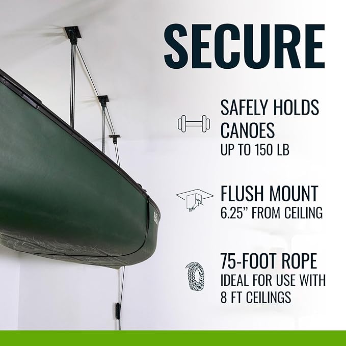 Teal Triangle Heavy Duty Elite Canoe Hoist, Easy-Lift Garage Pulley System - Image 3