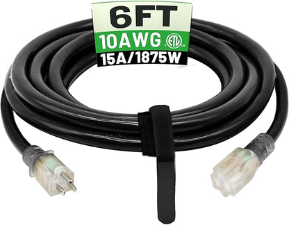 POWGRN 6 Ft 10AWG Black Outdoor Extension Cord Waterproof Heavy Duty 10 Gauge 3 by POWGRN