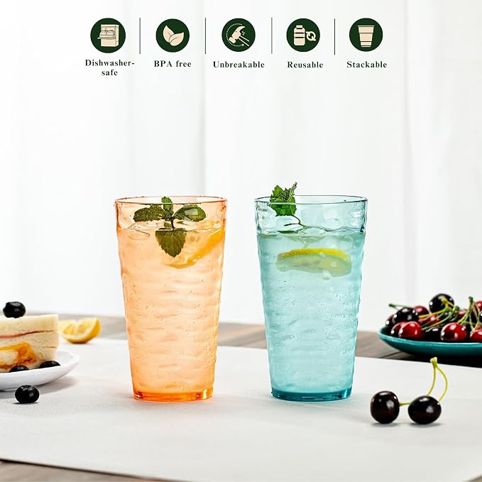 20oz Acrylic Glasses, Water-Ripple Design Shatter-Proof Plastic Cups, Reusable - Image 4