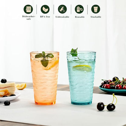 20oz Acrylic Glasses, Water-Ripple Design Shatter-Proof Plastic Cups, Reusable - Image 4