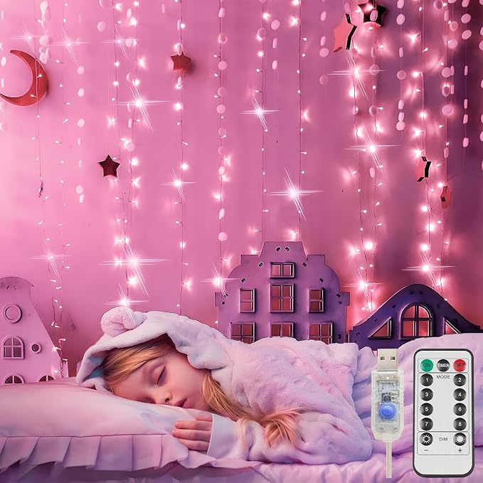 suddus Curtain Lights for Bedroom, 200 Led 6.5ft x 6.5ft Hanging String Lights by SUDDUS