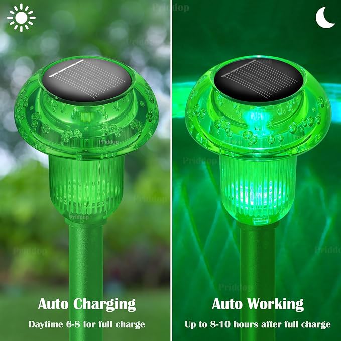 Priddop Solar Lights Outdoor Pathway Waterproof 8 Pack Green Stake LED Green - Image 4