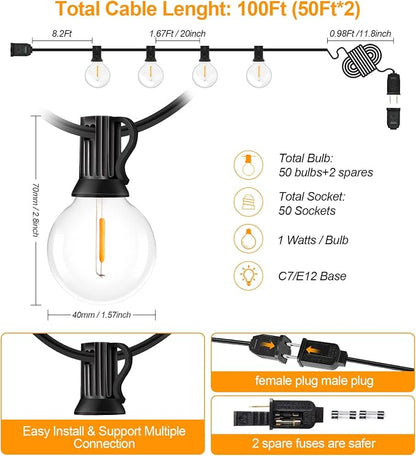Outdoor String Lights - 100FT 2Pack G40 Globe Patio - Image 4