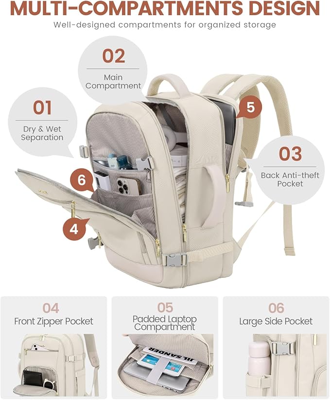 LOVEVOOK Travel Backpack For Women, 40L Carry On Backpack Flight Approved - Image 3