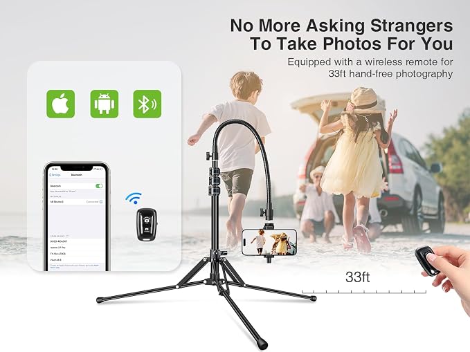 elitehood 6.8 Feet Tall Phone Stand Tripod, Aluminum iPhone Tripod, Adjustable - Image 9
