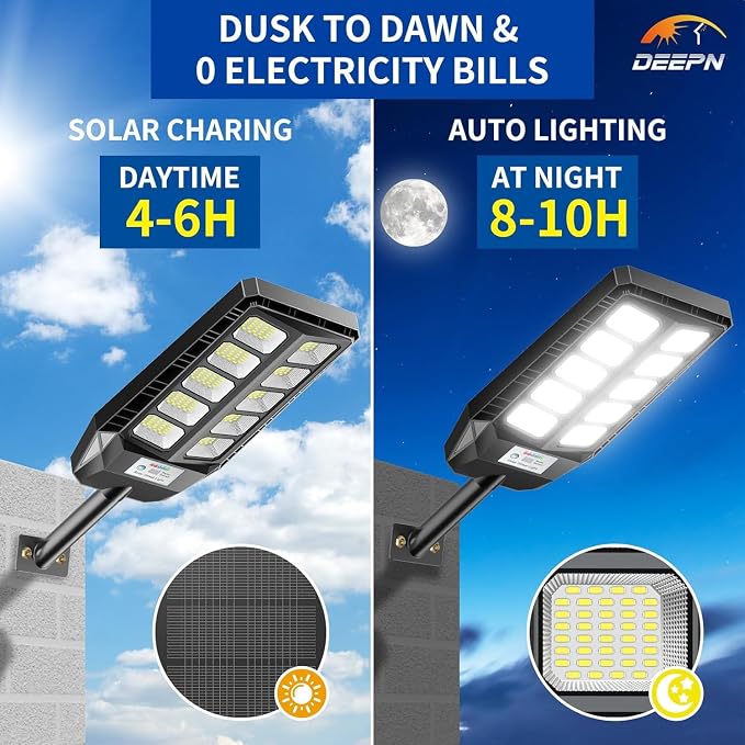 Deepn Solar Lights Outdoor, IP66 Waterproof Street Lights Outdoor, 6500K Dusk - Image 4