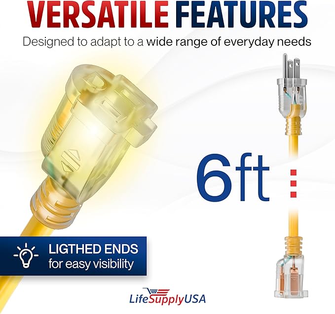6ft Outdoor/Indoor Extension Cord 10/3 Gauge Ultra Heavy Duty 3 Prong SJTW - Image 6