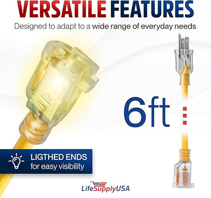 6ft Outdoor/Indoor Extension Cord 16/3 Gauge Heavy Duty 3 Prong SJTW, Waterproof - Image 6