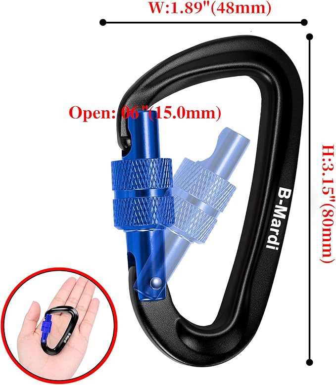 B-Mardi Carabiner Clips Heavy Duty 12kN-Lightweight Locking Carabiners - Image 2