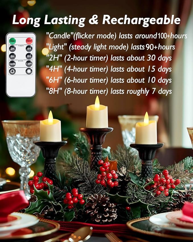 Homemory Rechargeable Flameless Candles, 2/4/6/8H Timer LED Votive Candles - Image 3