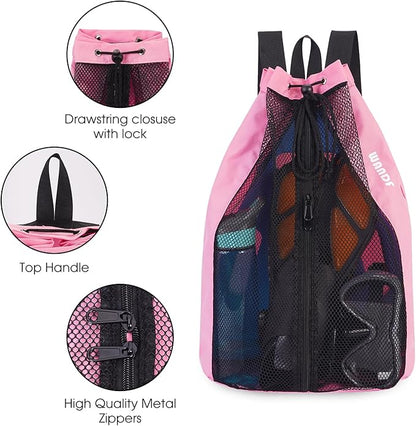 WANDF Swim Bag Mesh Drawstring Backpack Beach Backpack - Image 6