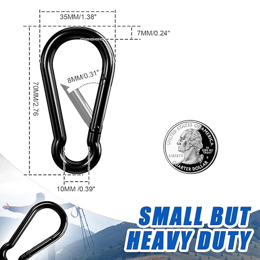 Small Carabiner Clip Hook, 2.75 inch 10 pcs Black Heavy Duty Spring Snap Hook - Image 3