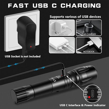 PHIXTON Rechargeable Flashlights High Lumens, USB C Chargeable LED Flashlight - Image 3
