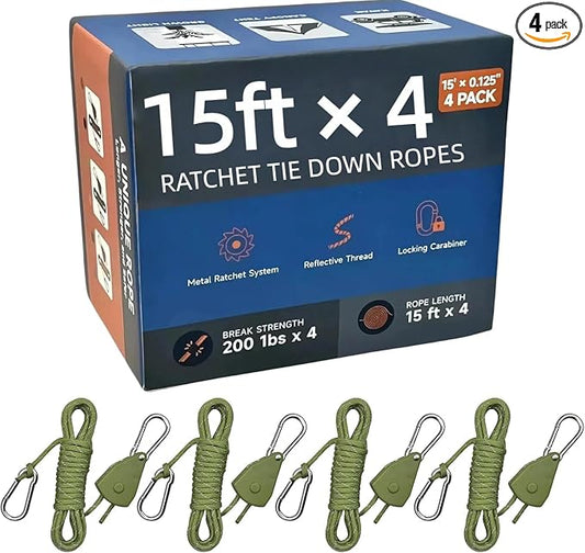 Longer 15ft Ratchet Straps Ropes Tie Down Rope Strap Small Mini Reflctive by KOKKOYA