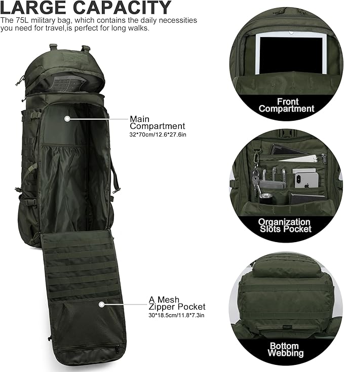 Mardingtop 75L Molle Hiking Internal Frame Backpacks - Image 5