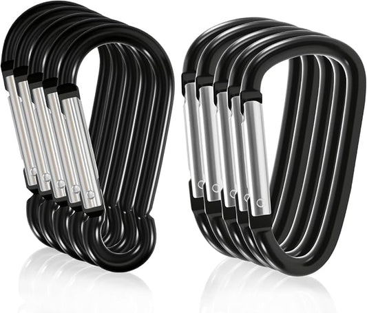 10 Pack 3 Inch Carabiner Light Duty, Aluminum Black Carabiner Clip, D Ring by HOME