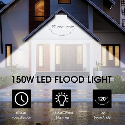 XYCN 150W LED Flood Light Outdoor, 2 Pack 15500LM Super Bright Security Light - Image 5