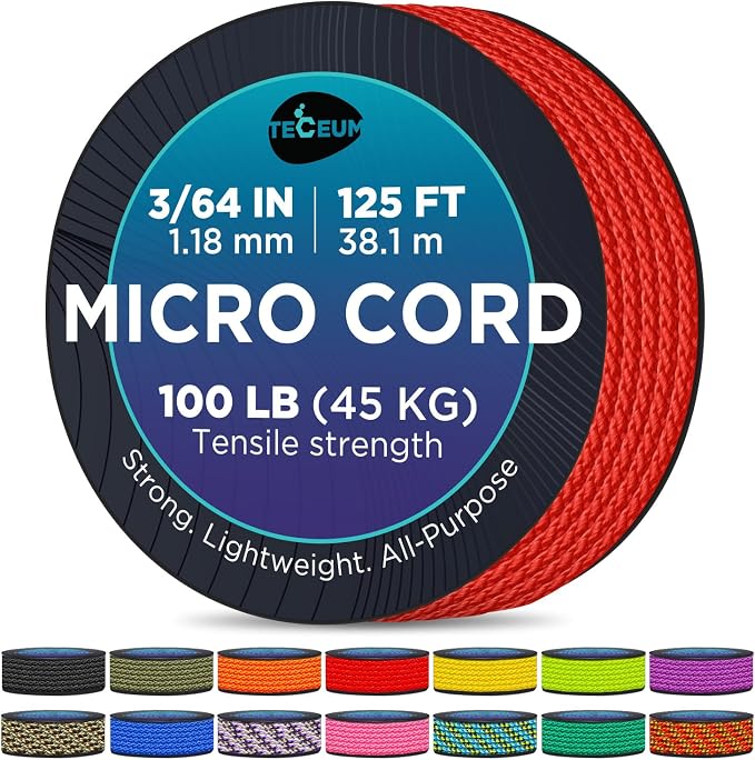 TECEUM Micro Paracord – 1.18 mm X 125 ft – Micro Utility Cord – Thin Braided by TECEUM