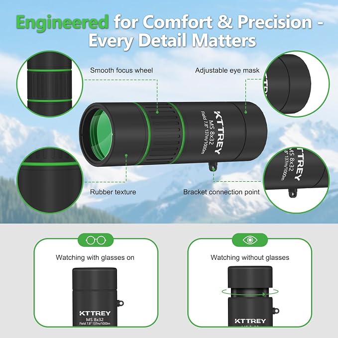 8x32 Monocular Telescope for Adults, High Power BAK4 Prism FMC Coating IPX7 - Image 7