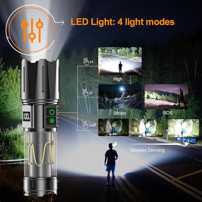 Super Bright Flashlight High Lumens 100000 Rechargeable, Powerful 50W LED - Image 5