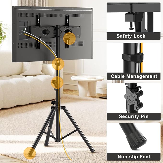 TVON TV Tripod Stand for 23-80 inch Flat Screen/Curved TVs, Portable TV Stand - Image 8