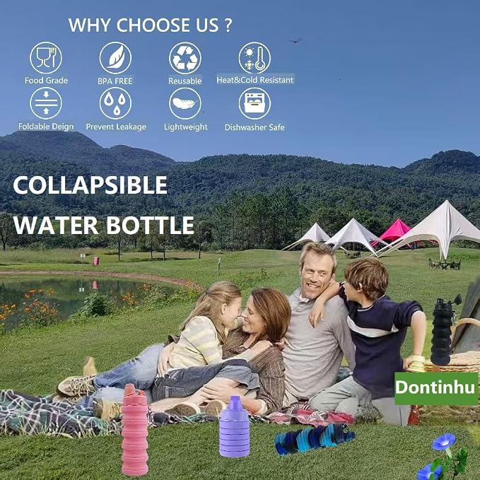 Collapsible Water Bottles 4 PackTravel water bottle Sports Portable Water - Image 6