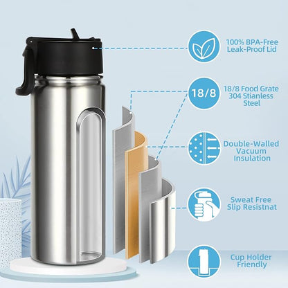Volhoply 18oz Insulated Water Bottle Bulk 8 Pack, Kids Stainless Steel Water - Image 3