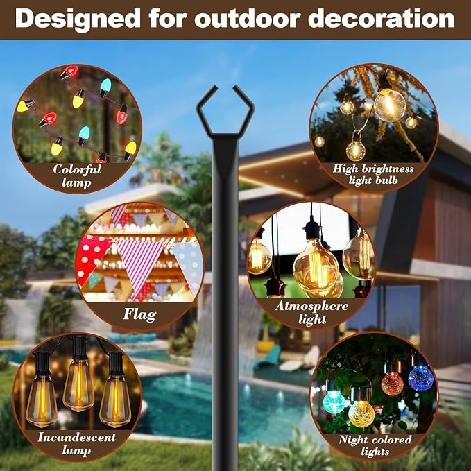 AILBTON 10Ft String Light Poles 6 Pack, Light Poles - Image 3