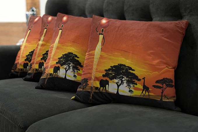 Ambesonne Elephant Throw Pillow Cushion Case Pack of 4, Woman and Wild Landscape - Image 7