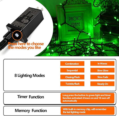 75.8 FT 200 LED Green Christmas String Lights Outdoor & Indoor, Memory Function - Image 7