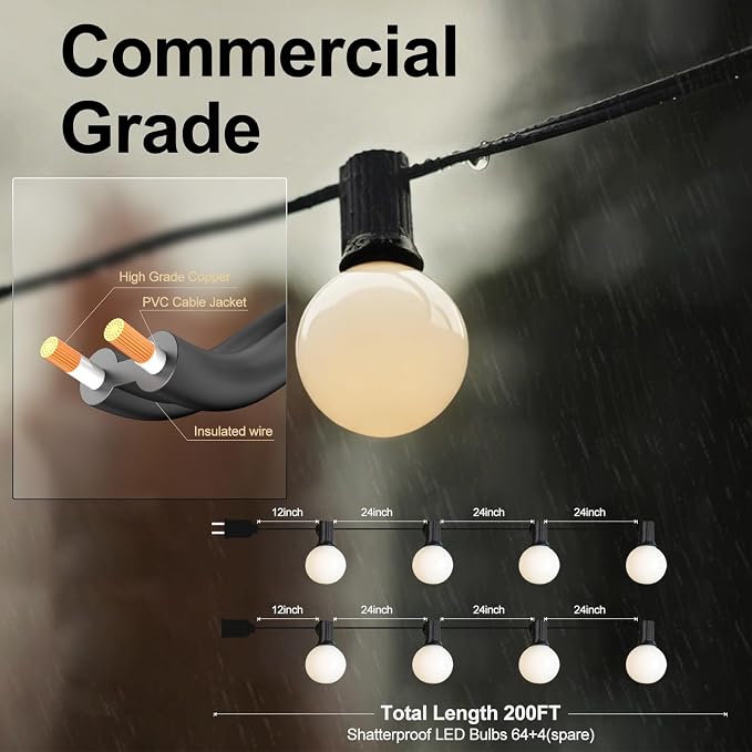 Lightdot 200FT Outdoor String Lights, LED Bistro String Lights - Image 8