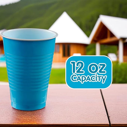 Caribbean Blue Plastic Cups - 12 oz. - Versatile Drinkware - Image 4