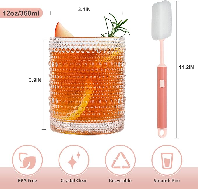 ZMOWIPDL Vintage Glassware Drinking Glasses Set of 6, 12 oz Hobnail Glass Cups - Image 2