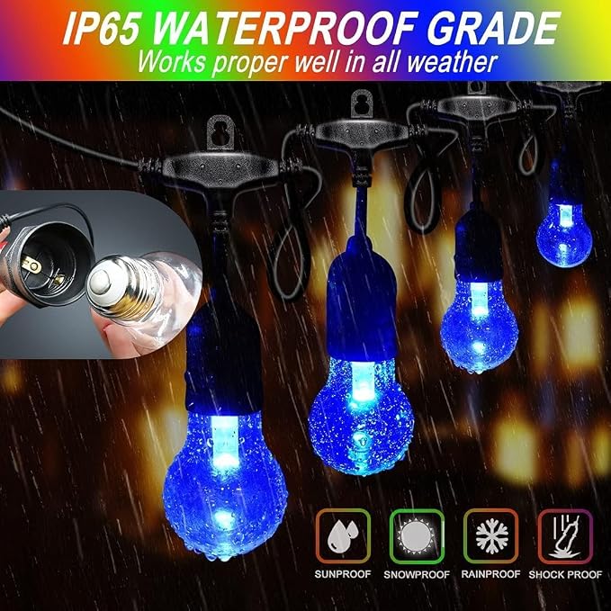 105FT Solar Outdoor String Lights, 32 Shatterproof E26 Edison LED Bulbs - Image 3